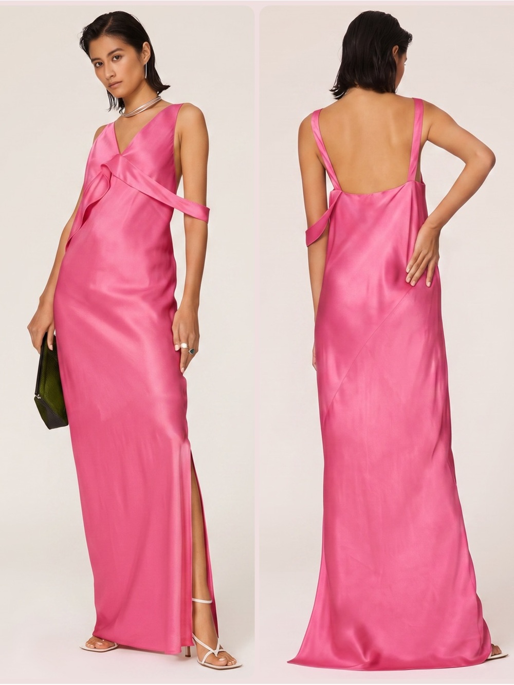 Helmut Lang Runway Sash Neon Pink Viscose Double-Satin Slip Maxi Dress NWT $795